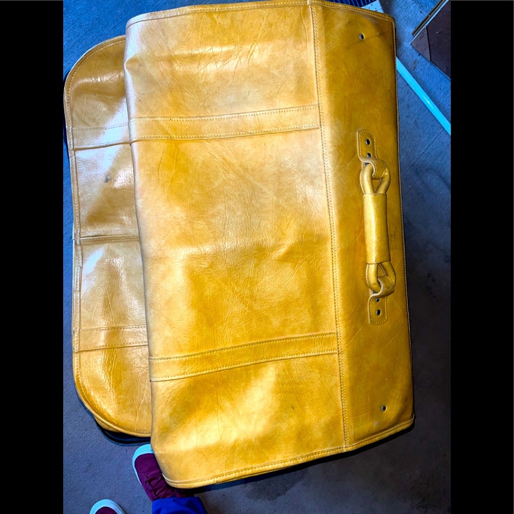 Suit/Dress/Coat- Leather luggage travel carrier.